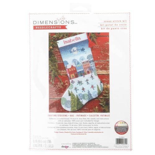 Dimensions Skating Counted Cross Stitch Christmas Stocking Kit, 16" Long, 14 Cnt. Light Blue Aida 6 pcs