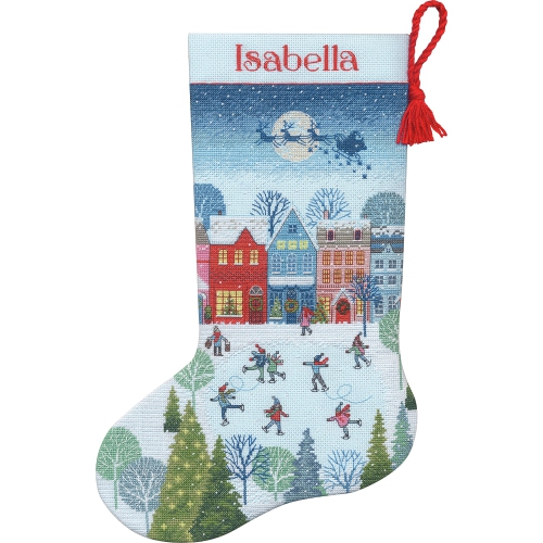 Dimensions Skating Counted Cross Stitch Christmas Stocking Kit, 16" Long, 14 Cnt. Light Blue Aida 6 pcs