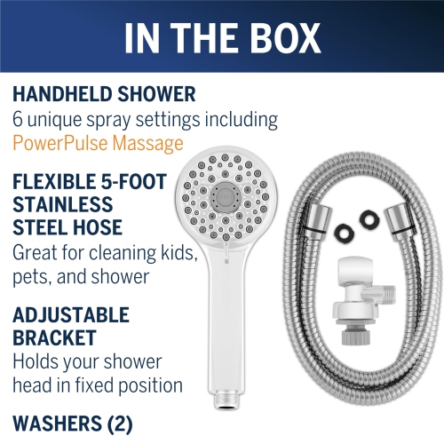 Waterpik High Pressure Hand Held Shower Head with Hose, PowerPulse Massage 6-Mode, Chrome XAL-643ME