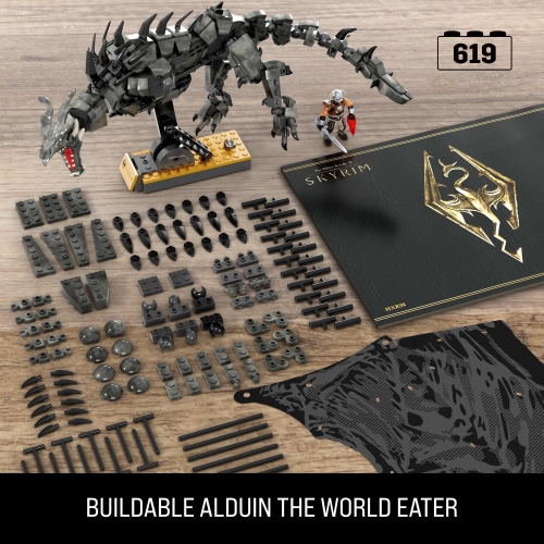 MEGA Skyrim Action Figures Building Toys, Alduin The World Eater with 619 Pieces, with 1 Dragonborn Figure, for Collec..