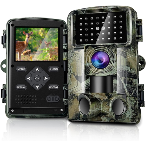 Caméra de sentier 58&nbsp;Mpx à grand écran 2&nbsp;po 2,7K HD pour chasse aux gibiers avec vision nocturne activée par le mouvement, étanche IP66