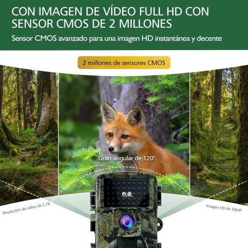 Caméra de sentier 58 Mpx à grand écran 2 po 2,7K HD pour chasse aux gibiers avec vision nocturne activée par le mouvement, étanche IP66