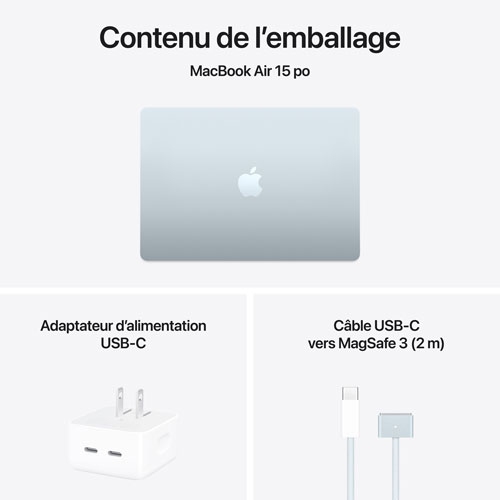 Boîte ouverte - MacBook Air 15 3&nbsp;po + Touch ID Apple - Bleu ciel (M4 Apple/RAM 16&nbsp;Go/SSD 512&nbsp;Go) - Français