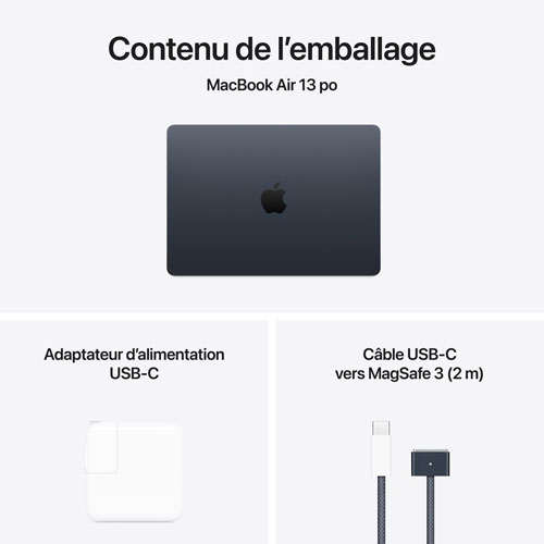 Refurbished - Apple MacBook Air 13.6" w/ Touch ID (2025) - Midnight (Apple M4 / 16GB RAM / 256GB SSD) - French