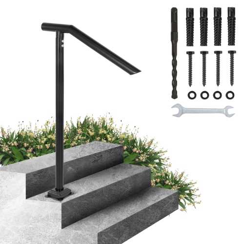 VEVOR  1-3 Step Handrail Steel Railing for Steps 330Lbs Capacity Stair Handrail Baking Varnish Metal Handrail for Stairs Stylish Handrails w