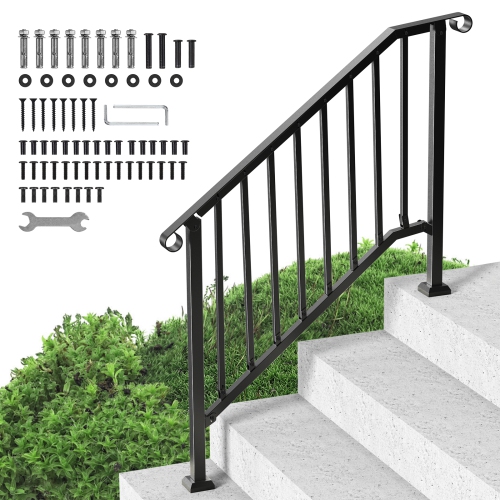 VEVOR  Handrails for Outdoor Steps, 3-4 Step Stair Hand Rail Kit, Transitional Carbon Steel Railings w Installation Kit, for Seniors, Concrete Steps