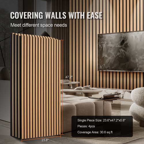VEVOR 23.6 x 47.2 inch Wood Slat Acoustic Panels, MDF Accent Wooden Wall Panels for Modern Interior Wall Decor, Faux Wood Wall Board Panels for Noise
