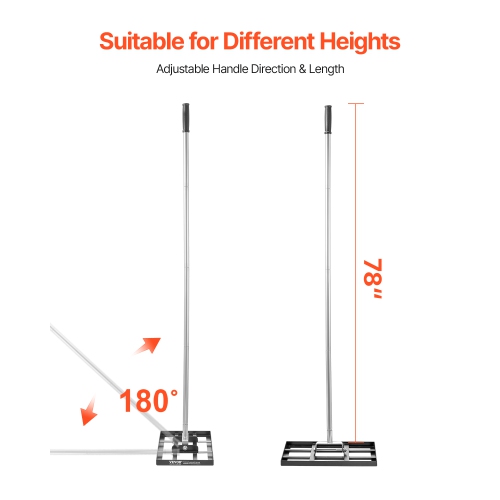 VEVOR 78 in Handle Lawn Leveling Rake, 17x10 in Ground Plate, Rust-Resistant Carbon Steel Soil Leveler, 5 Heights Adjustable, Effort Saving Lawn