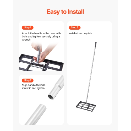 VEVOR 78 in Handle Lawn Leveling Rake, 17x10 in Ground Plate, Rust-Resistant Carbon Steel Soil Leveler, 5 Heights Adjustable, Effort Saving Lawn