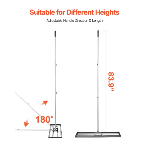 VEVOR 83.9 in Handle Lawn Leveling Rake, 36x10 in Ground Plate, Rust-Resistant Carbon Steel, 3 Heights Adjustable, Effort Saving Lawn Leveling Tool