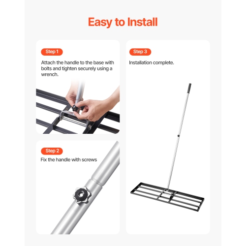 VEVOR 83.9 in Handle Lawn Leveling Rake, 36x10 in Ground Plate, Rust-Resistant Carbon Steel, 3 Heights Adjustable, Effort Saving Lawn Leveling Tool