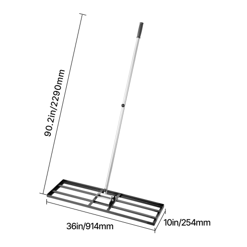 VEVOR 83.9 in Handle Lawn Leveling Rake, 36x10 in Ground Plate, Rust-Resistant Carbon Steel, 3 Heights Adjustable, Effort Saving Lawn Leveling Tool