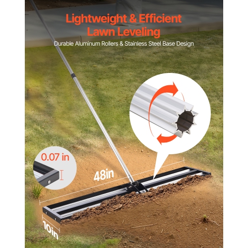 Râteau de nivellement à pelouse avec rouleau VEVOR 83,9&nbsp;po, 48 x 10&nbsp;po en acier inoxydable, râteau de nivellement robuste, outil Effort