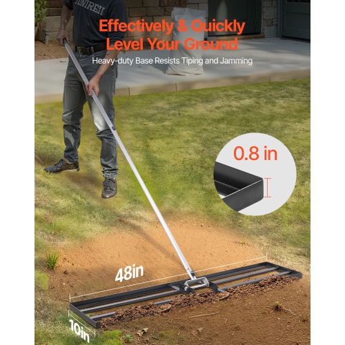 VEVOR 83.9 in Handle Lawn Leveling Rake, 48x10 in Ground Plate, Rust-Resistant Carbon Steel, 2 Heights Adjustable, Effort Saving Lawn Leveling Tool