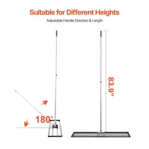 VEVOR 83.9 in Handle Lawn Leveling Rake, 48x10 in Ground Plate, Rust-Resistant Carbon Steel, 2 Heights Adjustable, Effort Saving Lawn Leveling Tool