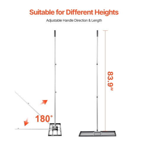 VEVOR 83.9 in Handle Lawn Leveling Rake, 30x10 in Ground Plate, Rust-Resistant Carbon Steel Soil Leveler, 3 Heights Adjustable, Effort Saving Tool