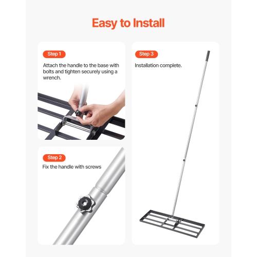 VEVOR 83.9 in Handle Lawn Leveling Rake, 30x10 in Ground Plate, Rust-Resistant Carbon Steel Soil Leveler, 3 Heights Adjustable, Effort Saving Tool