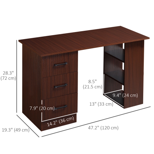Kepooman 47 Inches Home Office Desk with 3-Tier Storage Shelves, Computer Desk with Drawers, Study Writing Table - Walunt