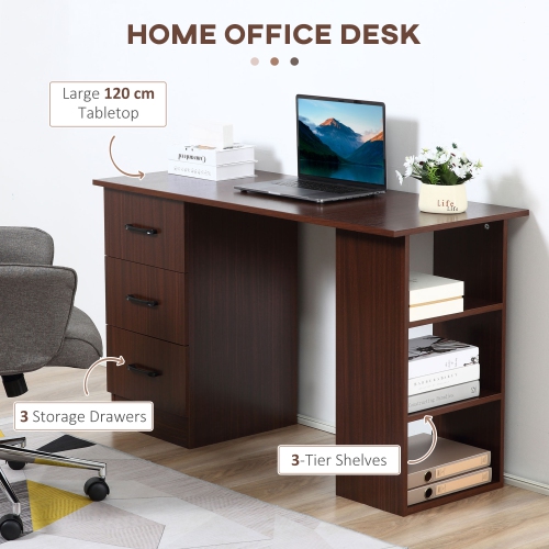 Kepooman 47 Inches Home Office Desk with 3-Tier Storage Shelves, Computer Desk with Drawers, Study Writing Table - Walunt