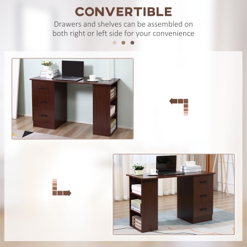 Kepooman 47 Inches Home Office Desk with 3-Tier Storage Shelves, Computer Desk with Drawers, Study Writing Table - Walunt