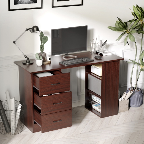 Kepooman 47 Inches Home Office Desk with 3-Tier Storage Shelves, Computer Desk with Drawers, Study Writing Table - Walunt