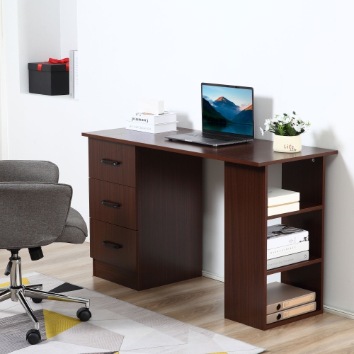 Kepooman 47 Inches Home Office Desk with 3-Tier Storage Shelves, Computer Desk with Drawers, Study Writing Table - Walunt