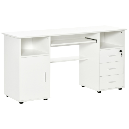 Kepooman Computer Desk with Keyboard Tray and Drawers, Writing Desk, Home Office Workstation, White