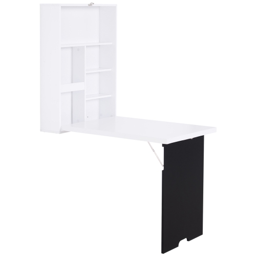 Kepooman Wall Mounted Table Fold Out Convertible Desk, Multi-Functional Space Saving Computer Desk with Writing Floating Board for Students, White