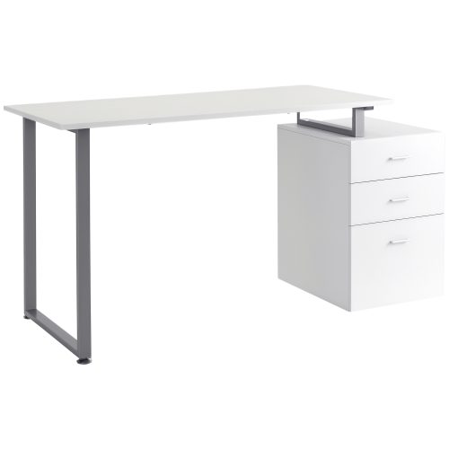 Kepooman 47" L-Computer Desk Writing Table Workstation with Multi-Use Reversible File Drawers Metal Frame Home Office Furniture - White