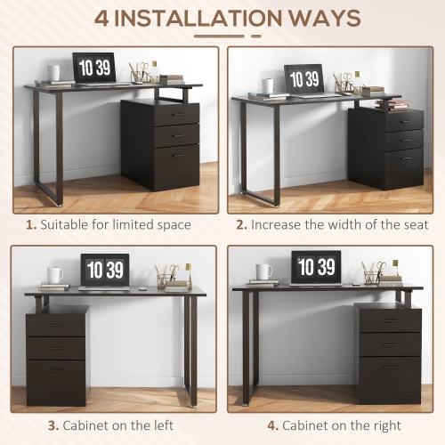 Bureau ordinateur en L 47&nbsp;po avec tiroirs-dossiers réversibles multi-usages Kepooman Cadre métal Mobilier bureau maison - Noir