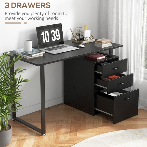 Bureau ordinateur en L 47&nbsp;po avec tiroirs-dossiers réversibles multi-usages Kepooman Cadre métal Mobilier bureau maison - Noir