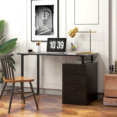 Bureau ordinateur en L 47&nbsp;po avec tiroirs-dossiers réversibles multi-usages Kepooman Cadre métal Mobilier bureau maison - Noir