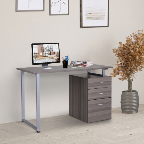 Kepooman 47" L-Computer Desk Writing Table Workstation with Multi-Use Reversible File Drawers Metal Frame Home Office Furniture - Dark Wood Grain