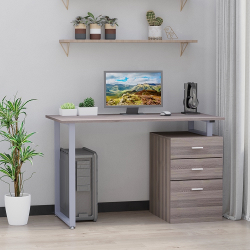 Kepooman 47" L-Computer Desk Writing Table Workstation with Multi-Use Reversible File Drawers Metal Frame Home Office Furniture - Dark Wood Grain