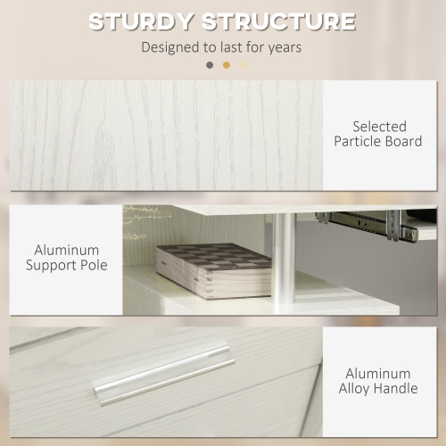 Kepooman 47" Computer Desk with Keyboard Tray and Storage Drawers, Home Office Workstation Table with Storage Shelves, White