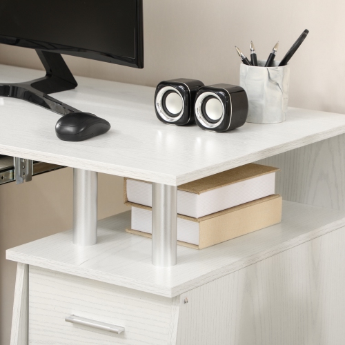 Kepooman 47" Computer Desk with Keyboard Tray and Storage Drawers, Home Office Workstation Table with Storage Shelves, White