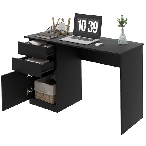 KEPOOMAN  Modern Computer Desk, Home Office Desk for Study, Writing Workstation With Storage Drawer And Cabinet for Living Room - In Black