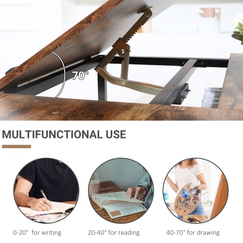 Kepooman Adjustable Drafting Table Art Desk Drawing Table Craft Desk Workstation for Painting Multifunctional Writing Desk with Tiltable Tabletop and
