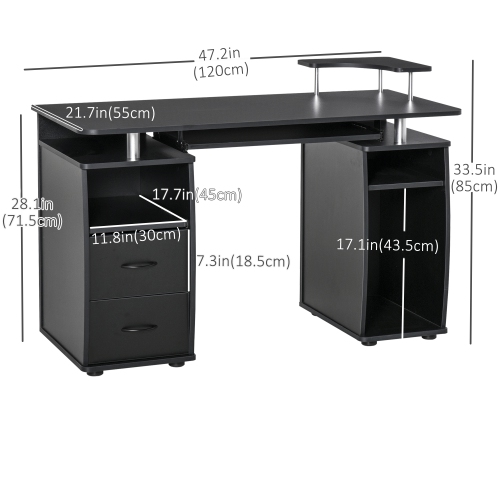 Kepooman Computer Desk with Keyboard Tray, CPU Stand, Writing Desk with Drawers, Workstation for Home Office, Black