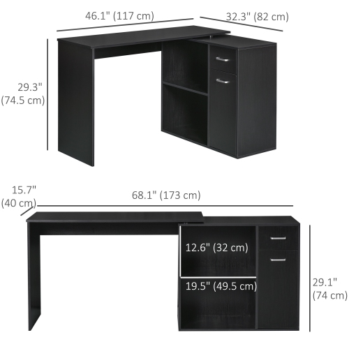 Kepooman 180° Rotating Home Office Corner Desk Storage Shelf Cabinet - Black