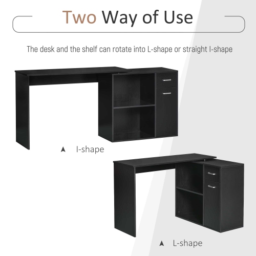 Kepooman 180° Rotating Home Office Corner Desk Storage Shelf Cabinet - Black