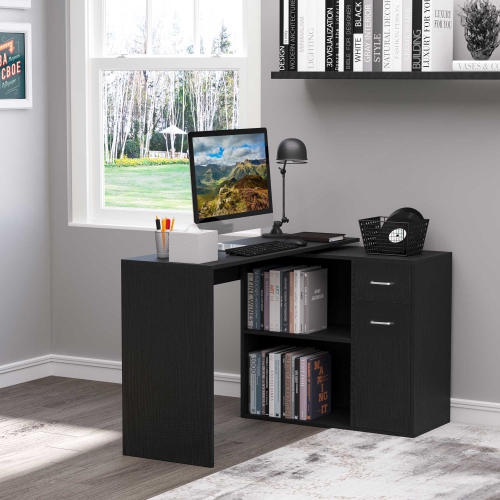 Kepooman 180° Rotating Home Office Corner Desk Storage Shelf Cabinet - Black