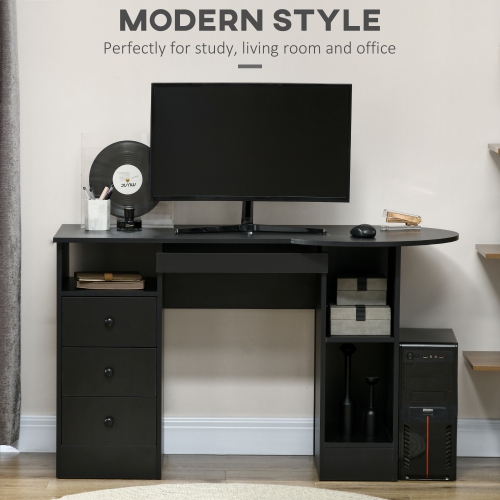 Kepooman Computer Desk with Storage, Home Office Laptop Table with Shelves and Drawers - Black