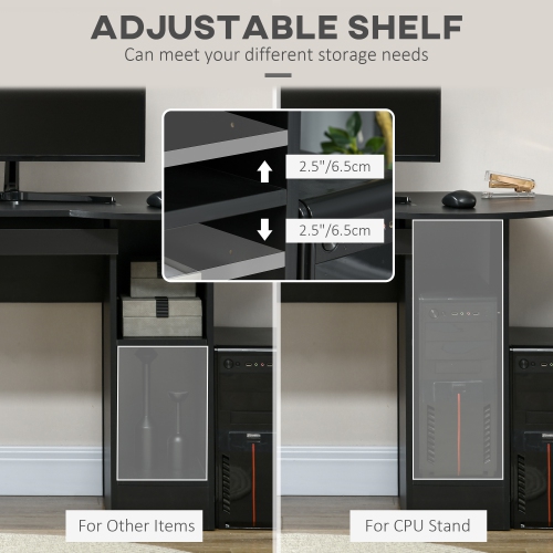 Kepooman Computer Desk with Storage, Home Office Laptop Table with Shelves and Drawers - Black