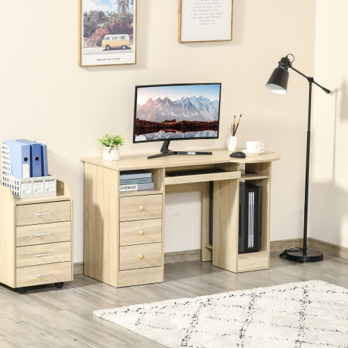 Kepooman Computer Desk with Storage, Home Office Laptop Table with Shelves and Drawers - Natural