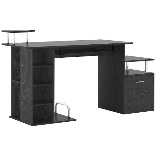Kepooman Wood Computer Desk Table Laptop Workstation with Storage Shelf Drawer Office Home Black