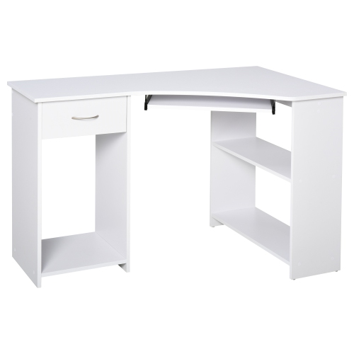 KEPOOMAN  L-Shaped Desk With Keyboard Tray, Computer Corner Desk for Small Space With Shelves, Drawer, Cpu Stand, Home Office Writing Table In White
