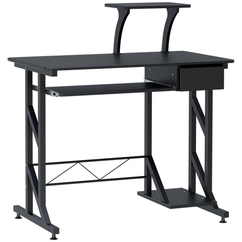 Kepooman Computer Desk with Keyboard Tray, Writing Desk with Drawer, Workstation for Home Office, Black