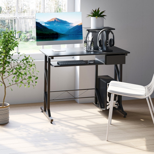 Kepooman Computer Desk with Keyboard Tray, Writing Desk with Drawer, Workstation for Home Office, Black