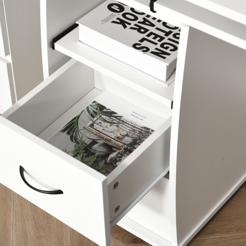 Kepooman Computer Desk with Keyboard Tray, CPU Stand, Writing Desk with Drawers, Workstation for Home Office, White